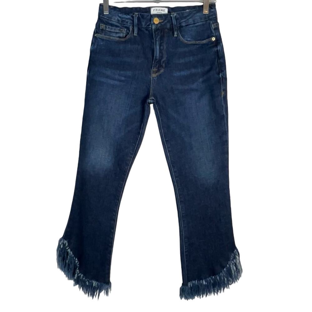 FRAME Le Crop Mini Boot Jeans Womens Size 27 Raw Fringe Hem Cropped Bootcut Slim